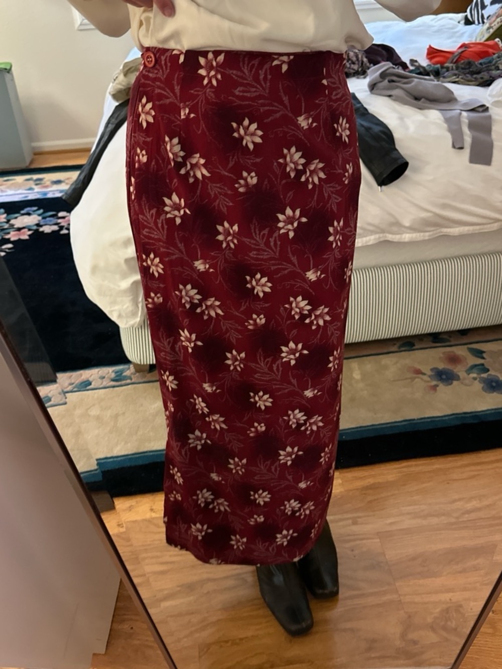 Women’s Floral Maxi Skirt in Burgundy